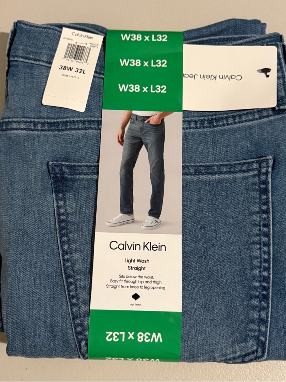 Calvin Klein Men's Jean Straight Fit Blue Size 38x32